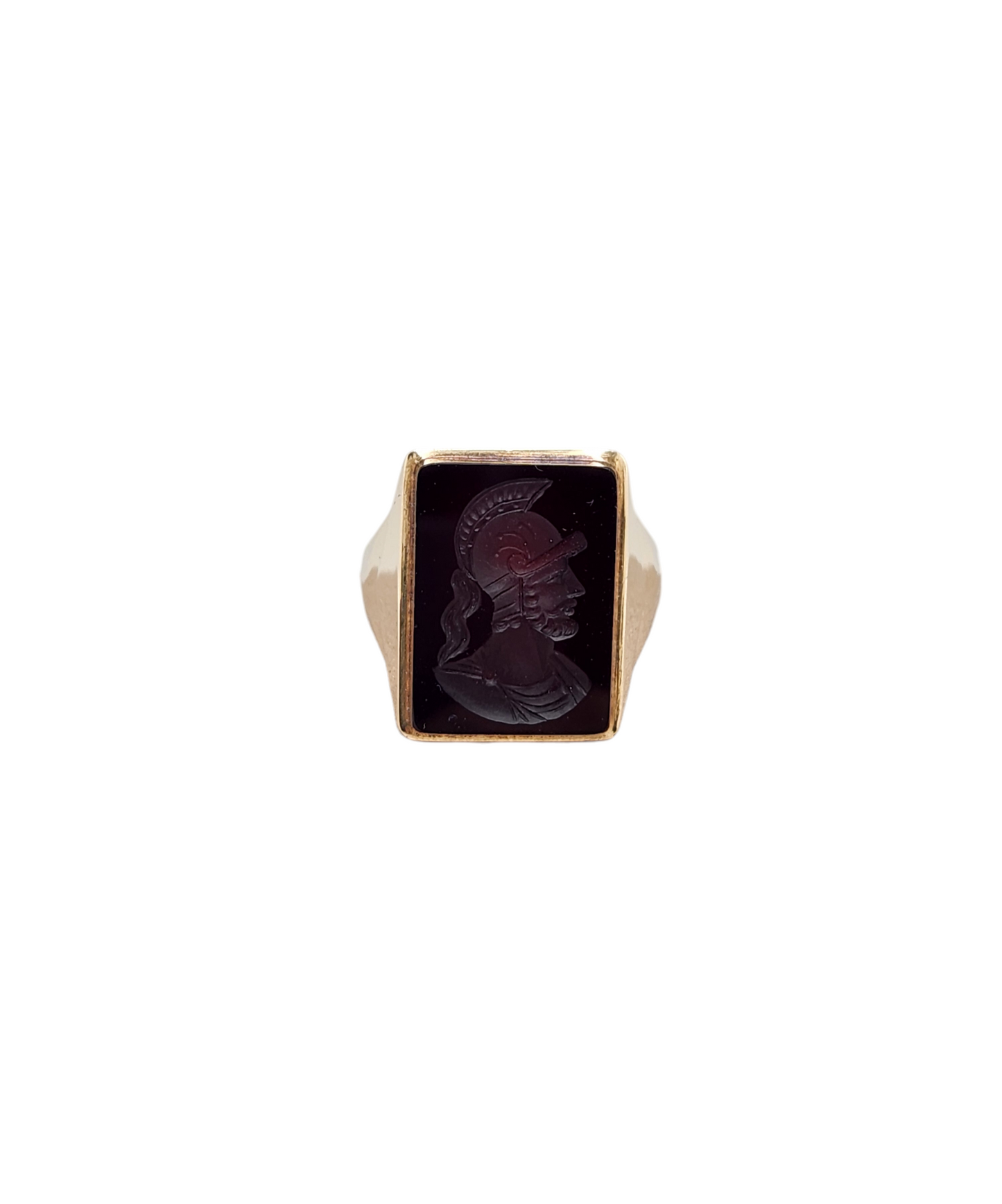 14k gold antique carved carnelian roman soldier men's ring