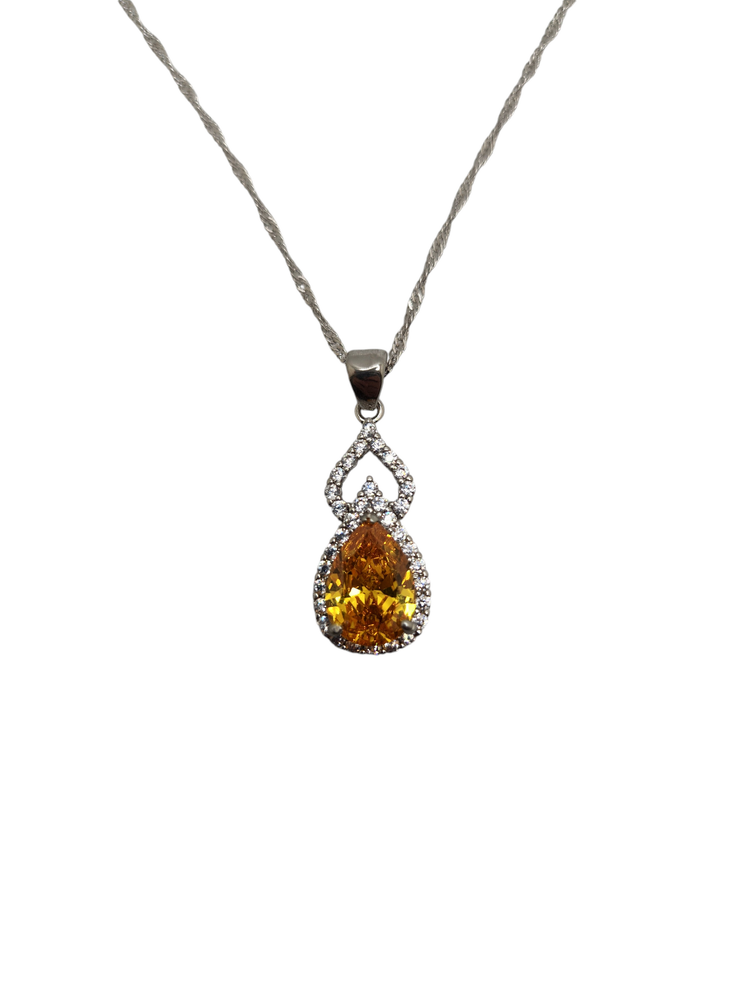 pear yellow crystal pendant necklace in sterling silver