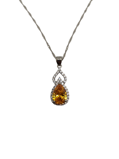 Pear Yellow Crystal Pendant Necklace in Sterling Silver