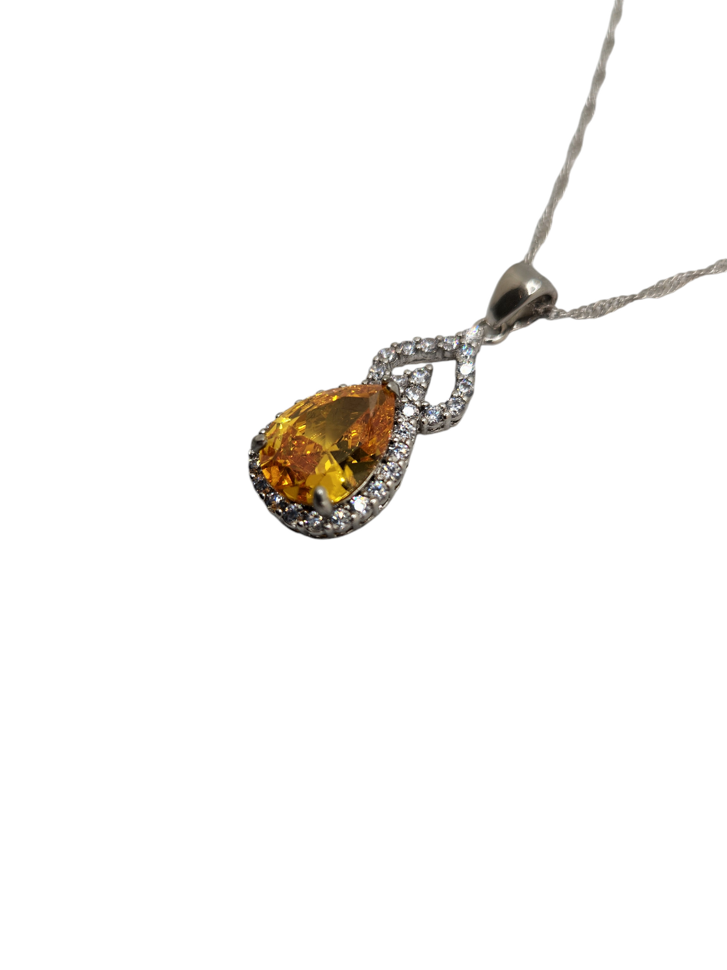 pear yellow crystal pendant necklace in sterling silver