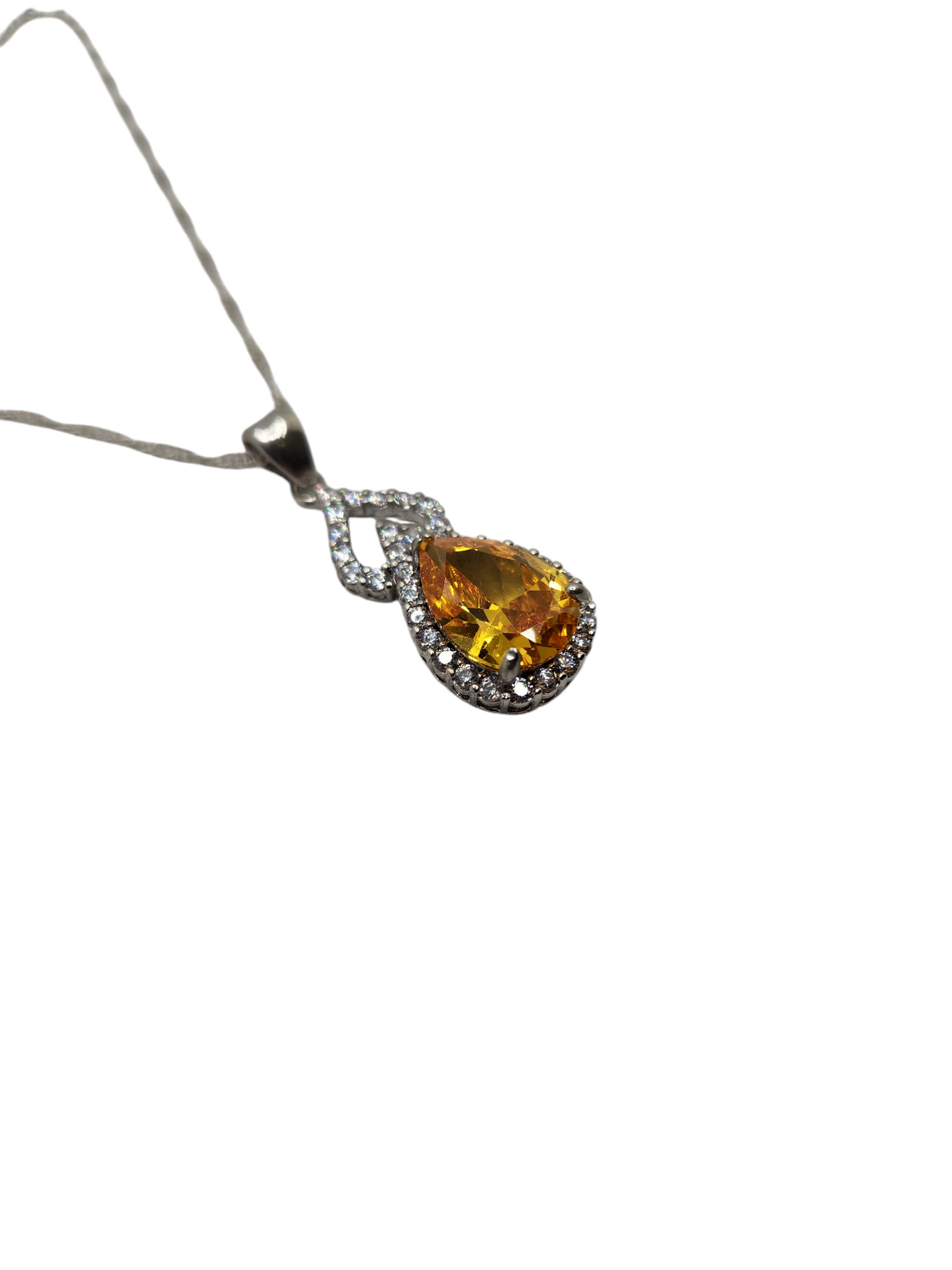 pear yellow crystal pendant necklace in sterling silver