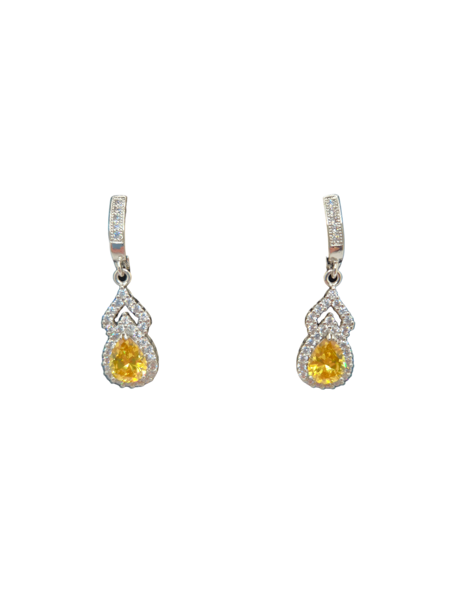 pear yellow and clear crystal earrings in sterling silver