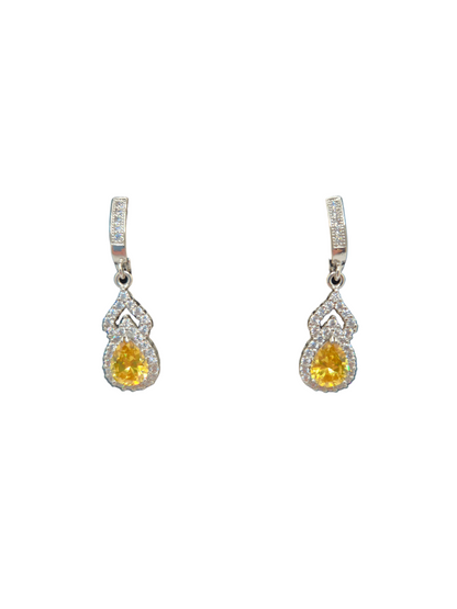 Pear Yellow and Clear Crystal Earrings in Sterling Silver