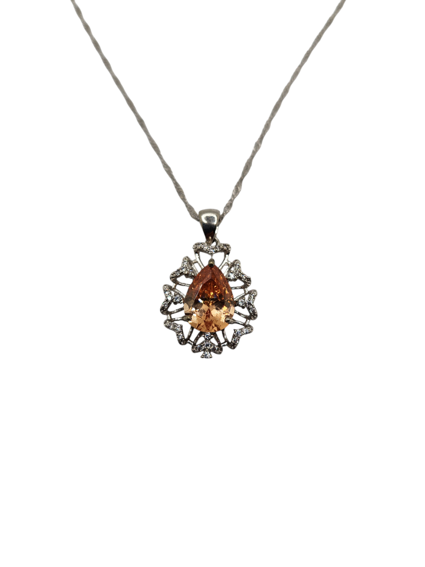 sterling silver pear-shaped peach crystal pendant necklace