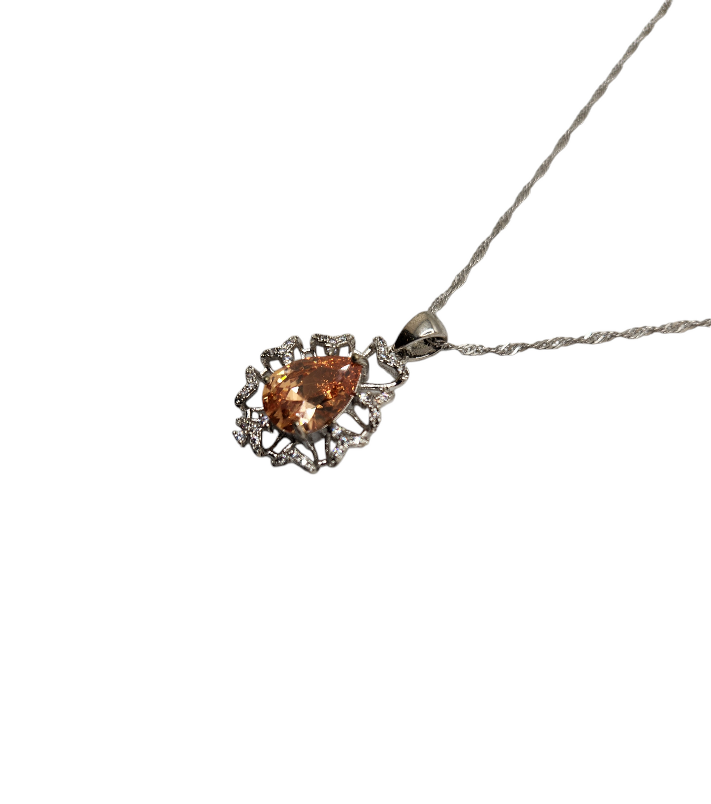 sterling silver pear-shaped peach crystal pendant necklace