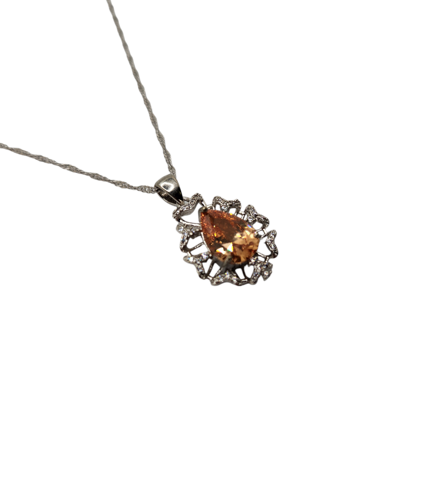 sterling silver pear-shaped peach crystal pendant necklace