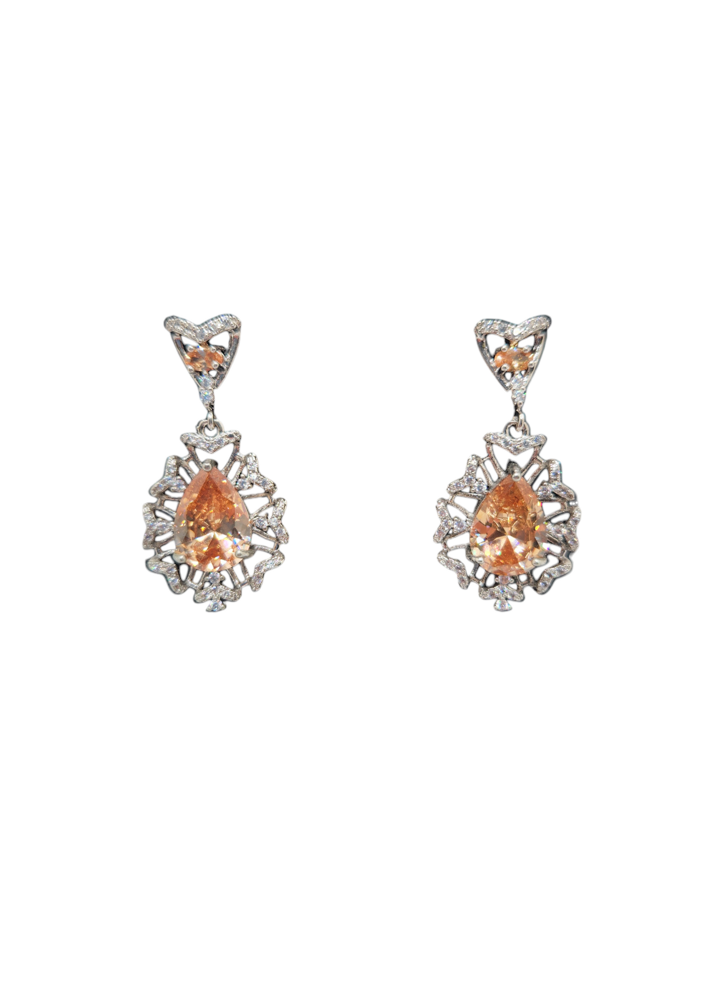 sterling silver pear-shaped peach crystal earring