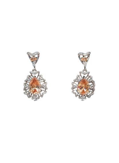 Sterling Silver Pear-Shaped Peach Crystal Earring