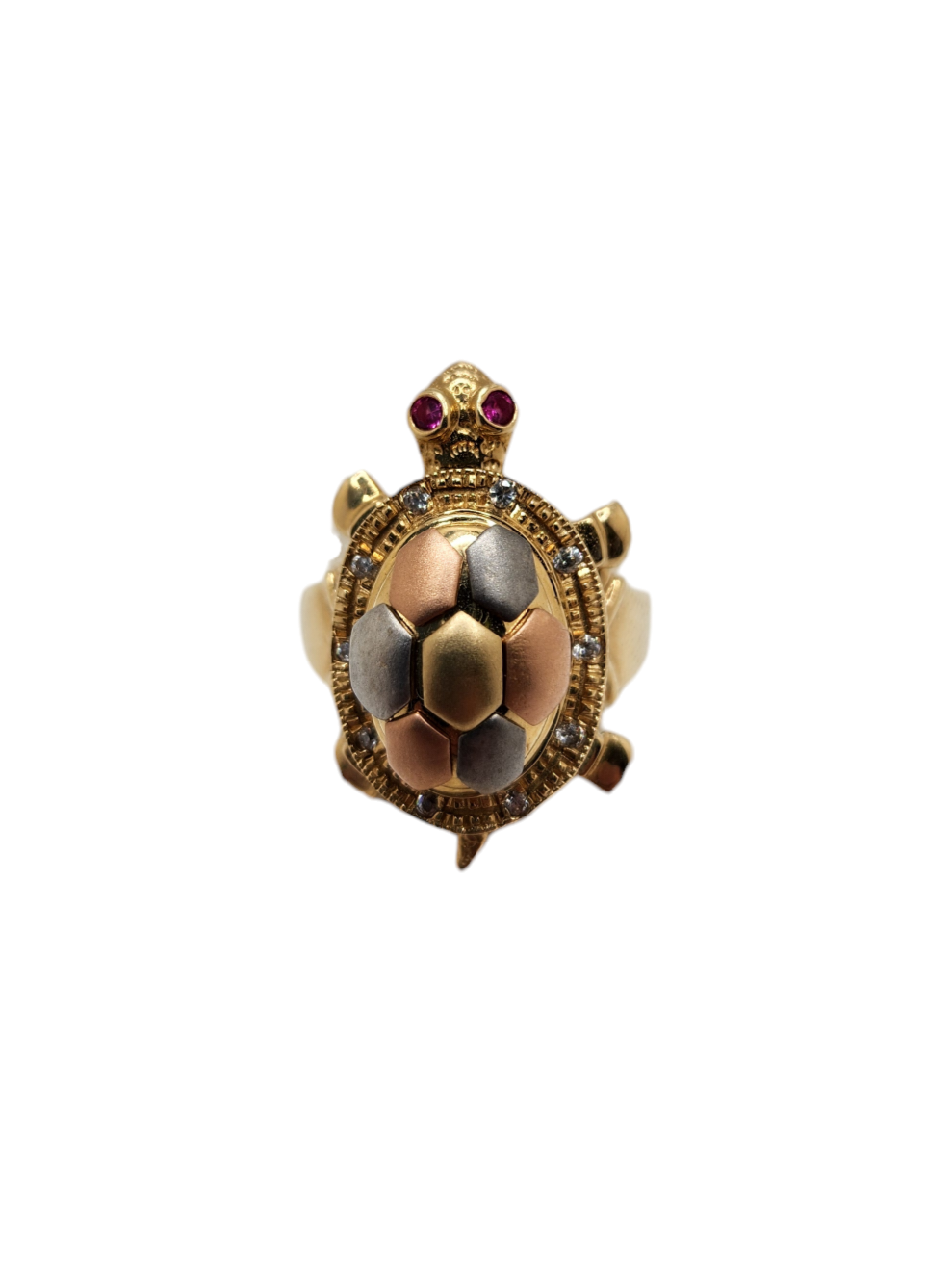 14k gold turtle ring with diamond & rubies – wiggly limbs