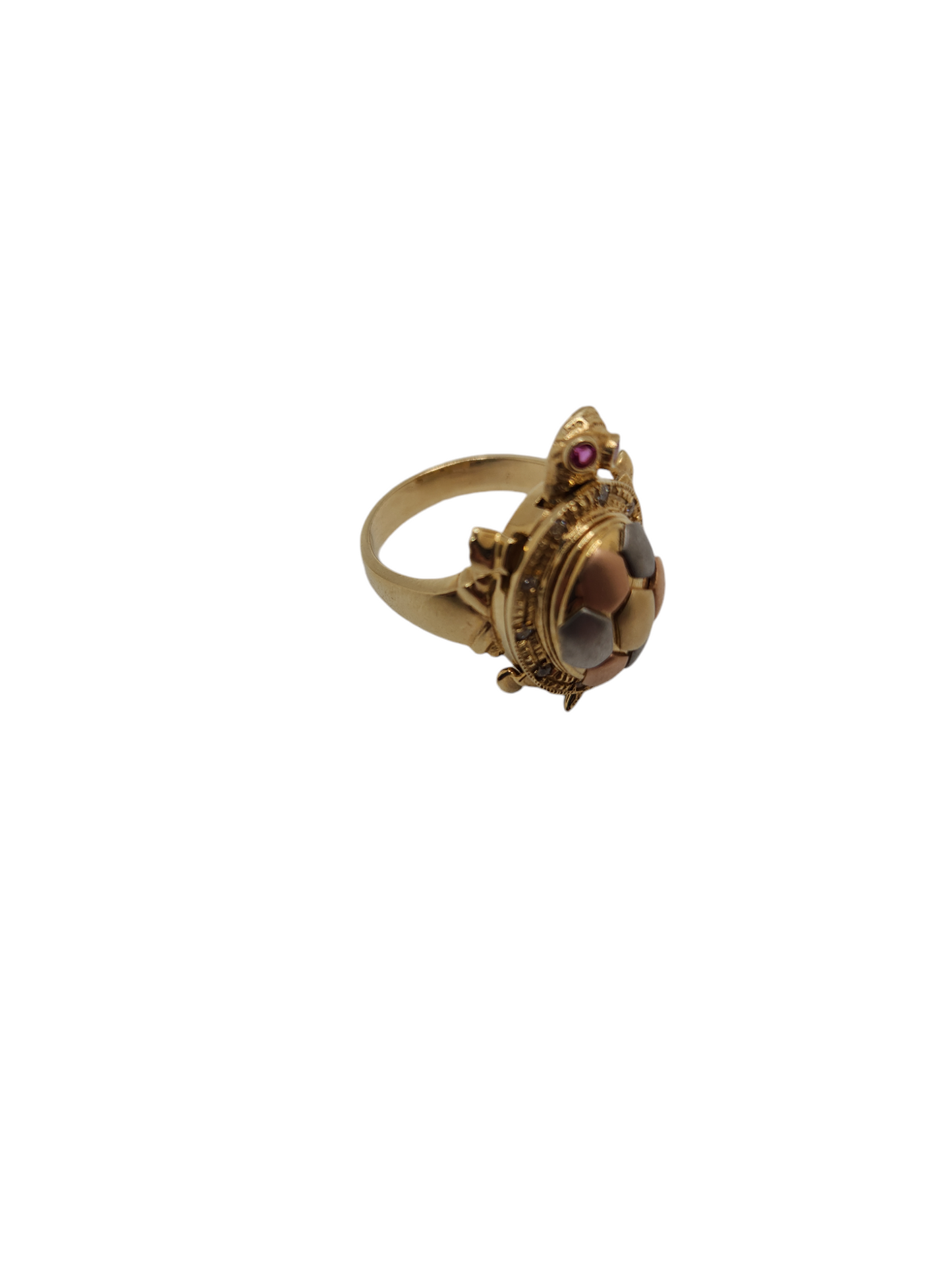 14k gold turtle ring with diamond & rubies – wiggly limbs