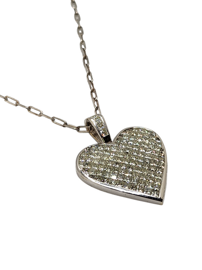 Invisible Set Princess Diamond Heart Pendant in 18K White Gold