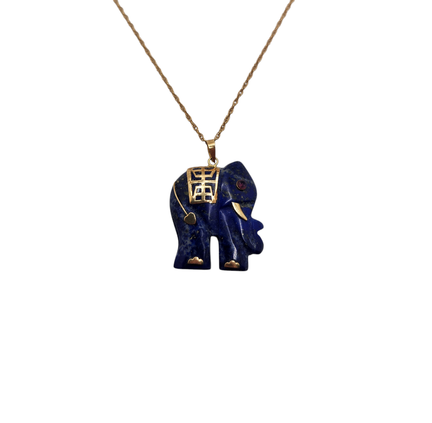 14k gold lapis lazuli elephant pendant necklace