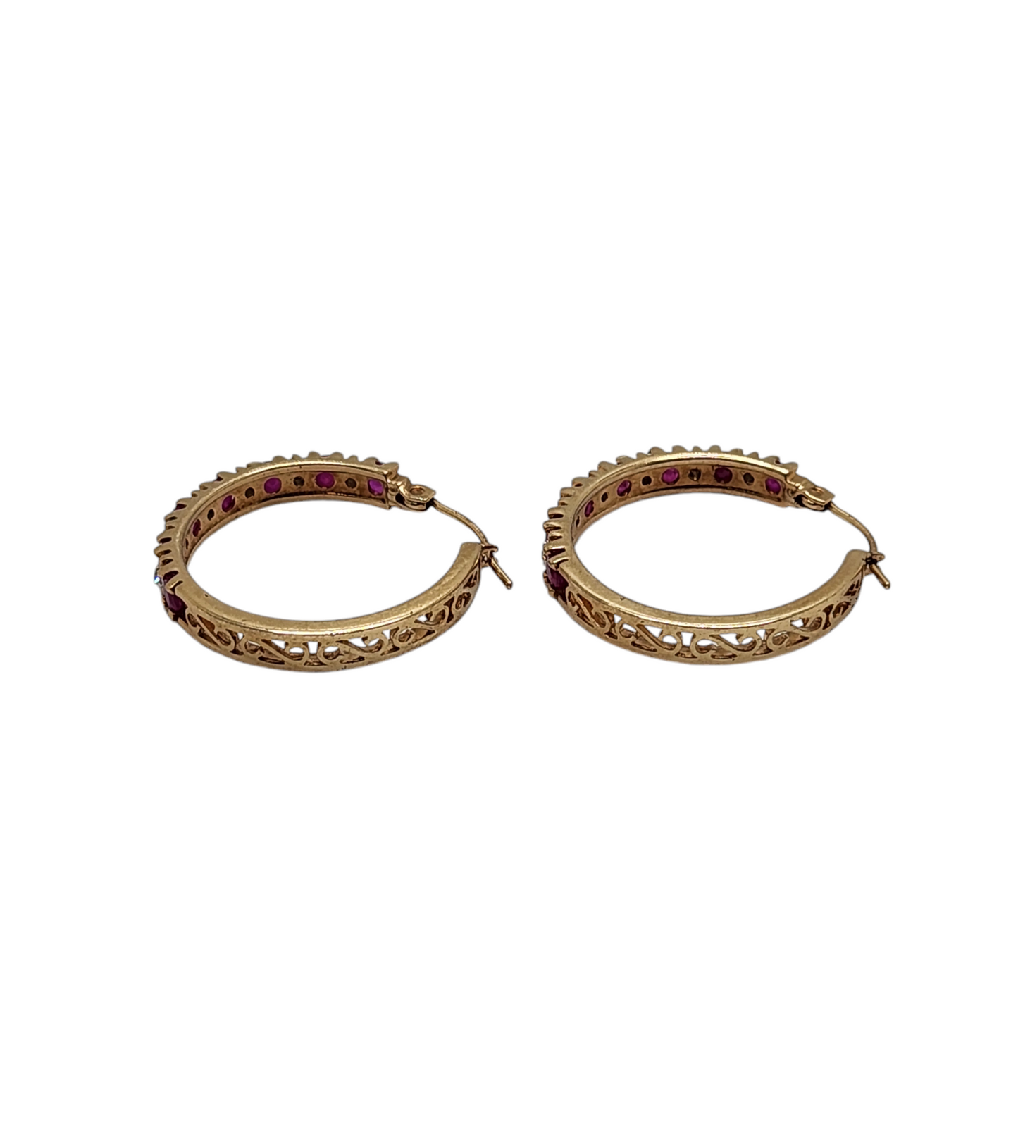 14k yellow gold ruby and diamond hoop earrings