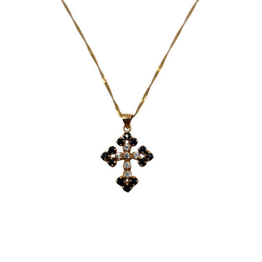 14K Gold Sapphire and Diamond Cross Necklace