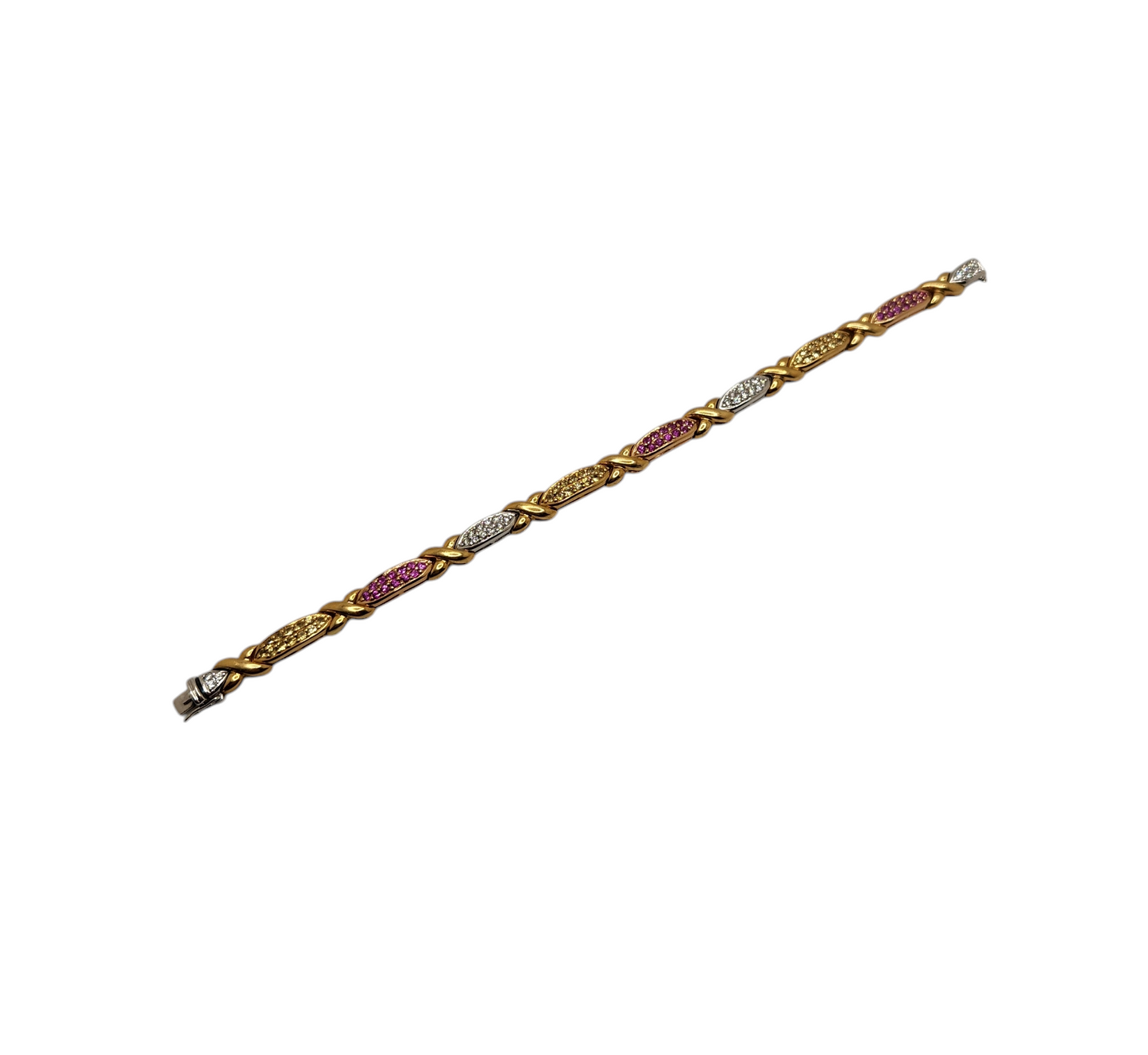 18k yellow gold bracelet with diamonds, citrine, and rubies