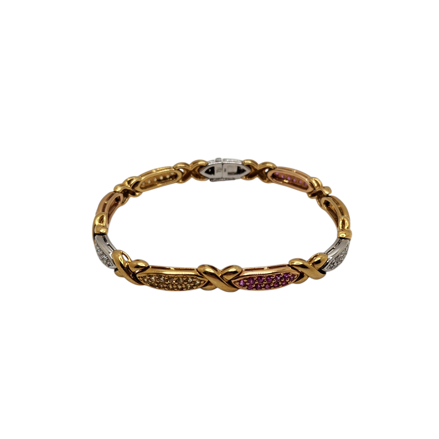 18k yellow gold bracelet with diamonds, citrine, and rubies