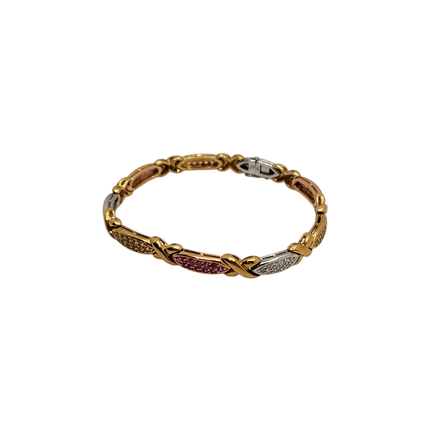 18k yellow gold bracelet with diamonds, citrine, and rubies