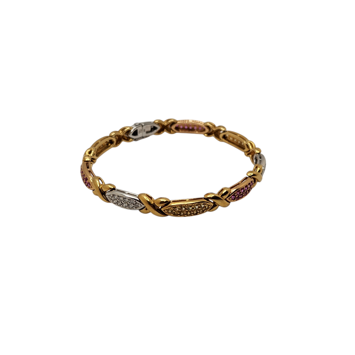 18k yellow gold bracelet with diamonds, citrine, and rubies