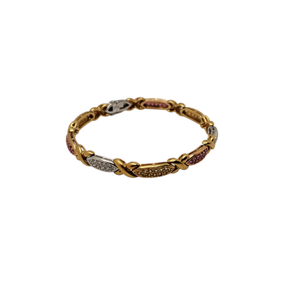 18K Yellow Gold Bracelet with Diamonds, Citrine, and Rubies