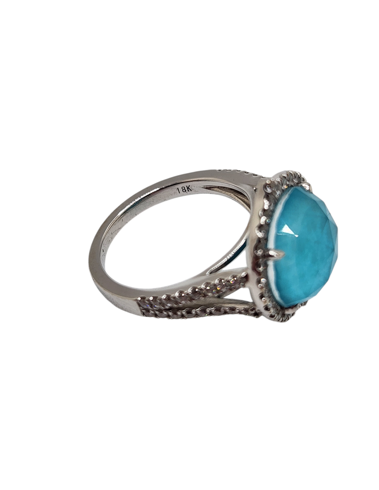 18k gold quartz and turquoise ring with diamonds