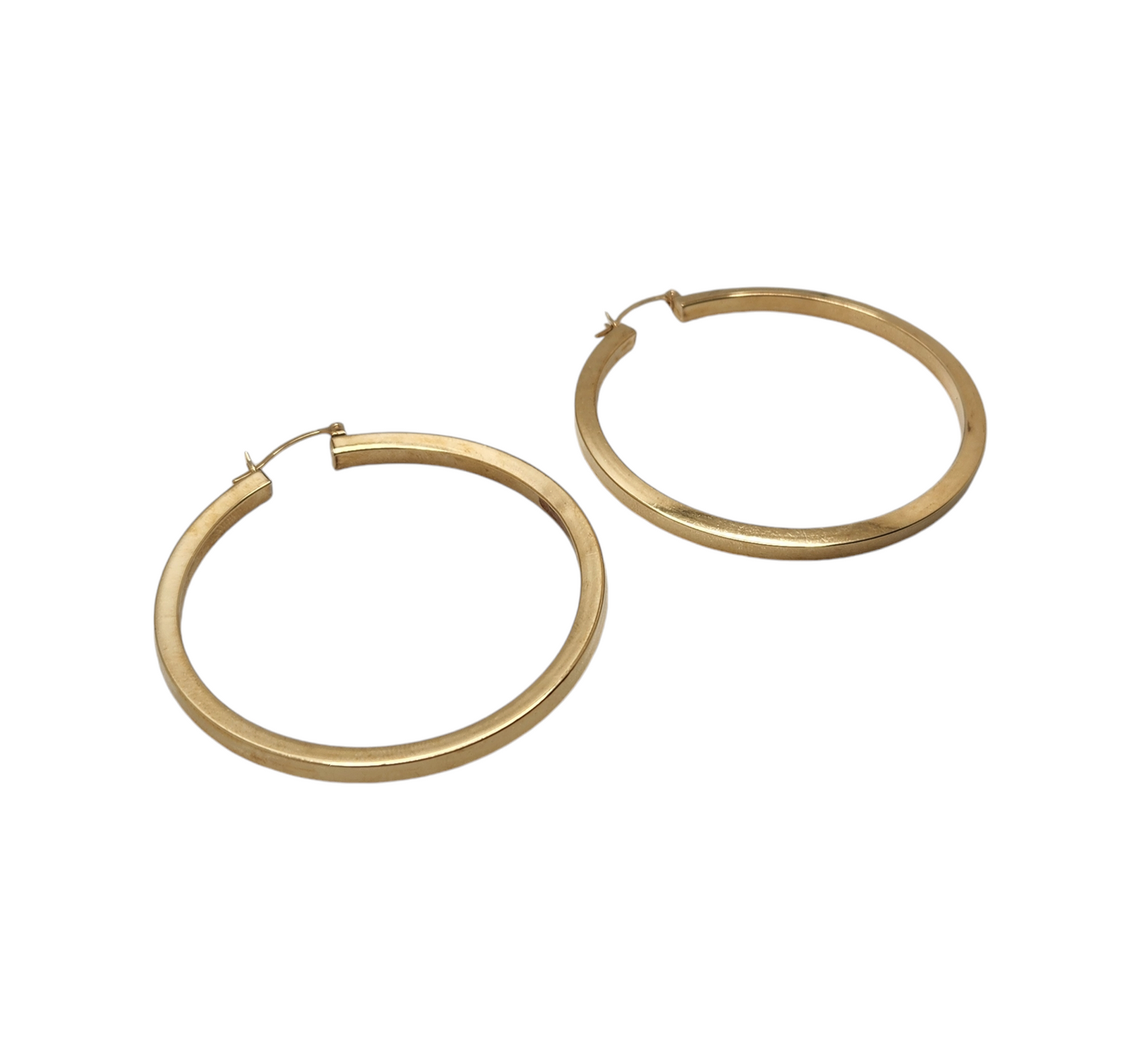 14k yellow gold large hoop earrings – 2" length, 3mm thick