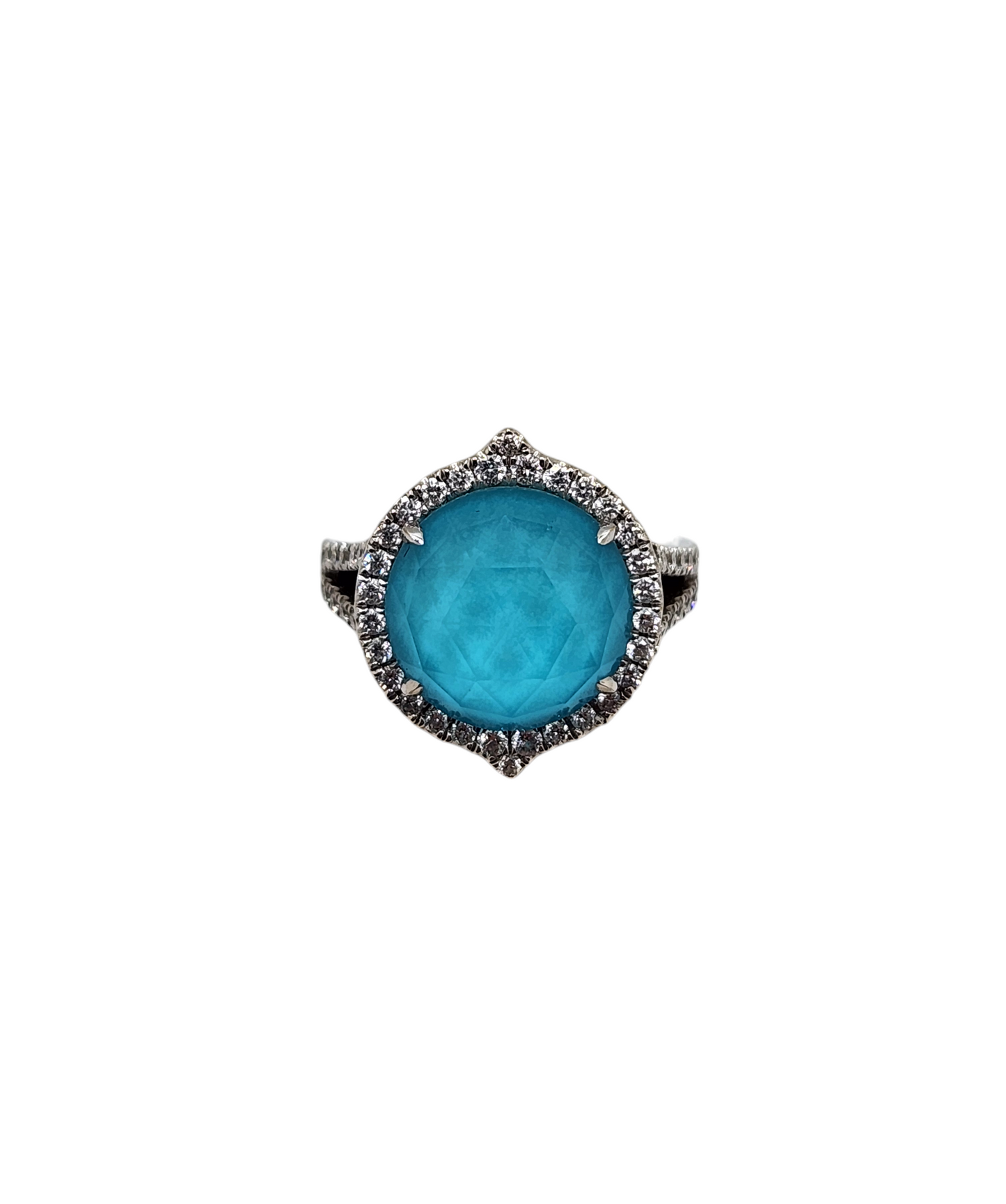 18k gold quartz and turquoise ring with diamonds